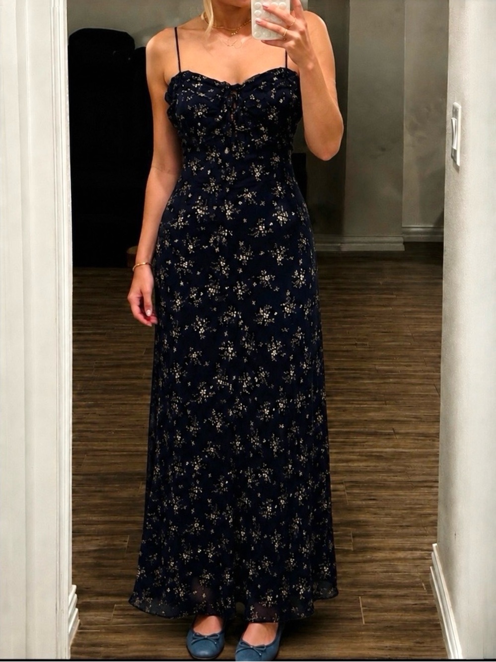Navy Floral Spaghetti Strap Maxi Dress